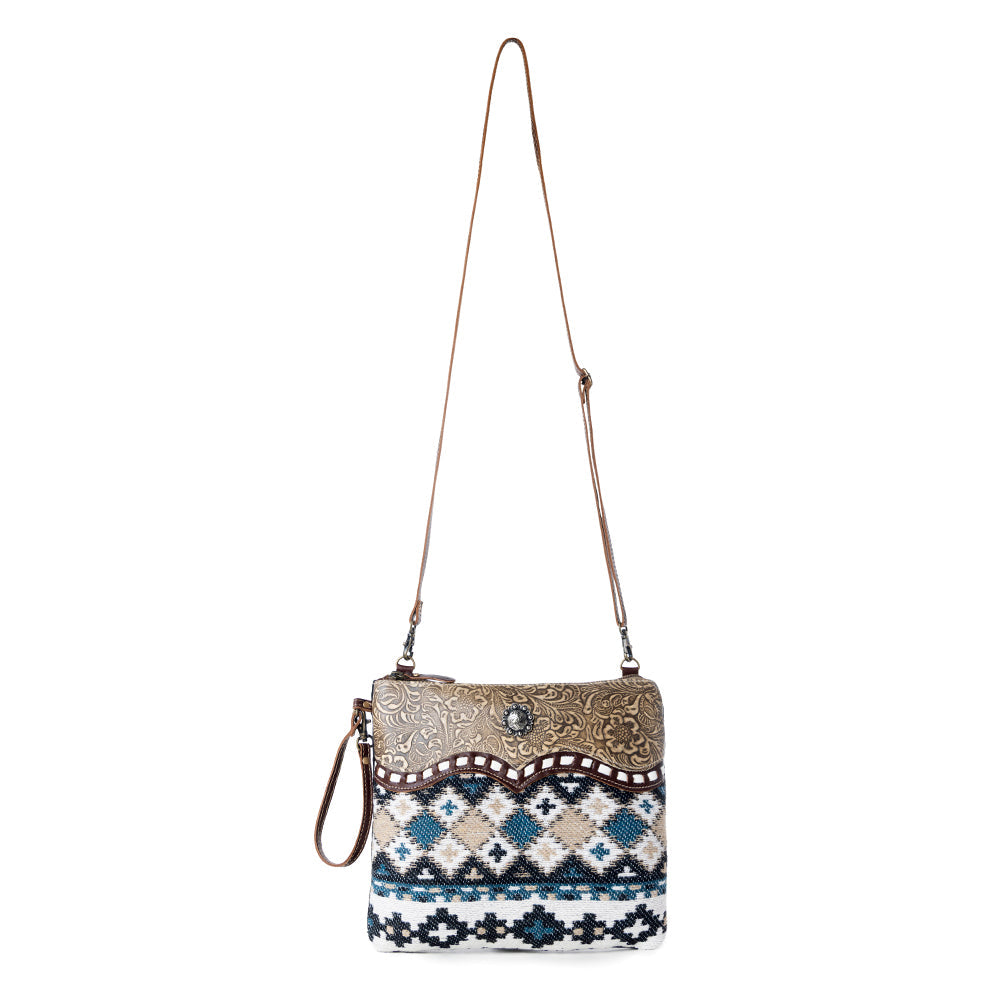 Myra Tincture Embossed Leather Crossbody Bag for Women Aztec Pattern, Adjustable Strap for Rodeo Style