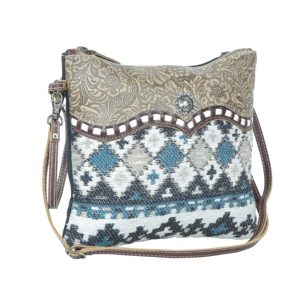 Myra Tincture Embossed Leather Crossbody Bag for Women â€“ Aztec Pattern, Adjustable Strap for Rodeo Style