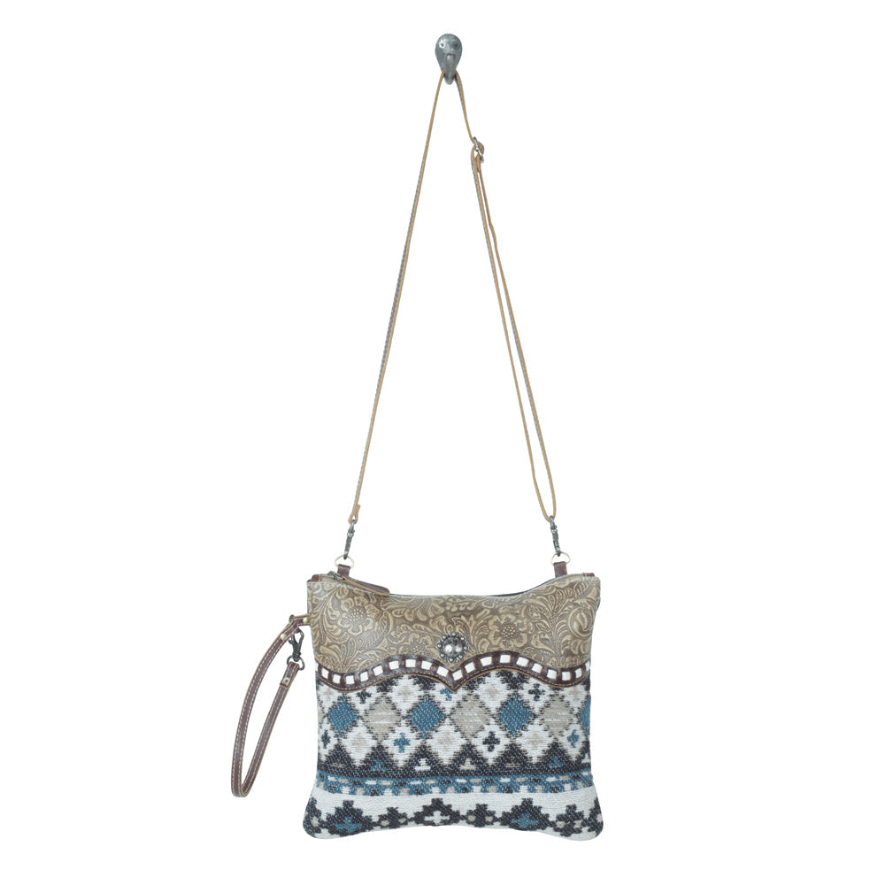 Myra Tincture Embossed Leather Crossbody Bag for Women â€“ Aztec Pattern, Adjustable Strap for Rodeo Style