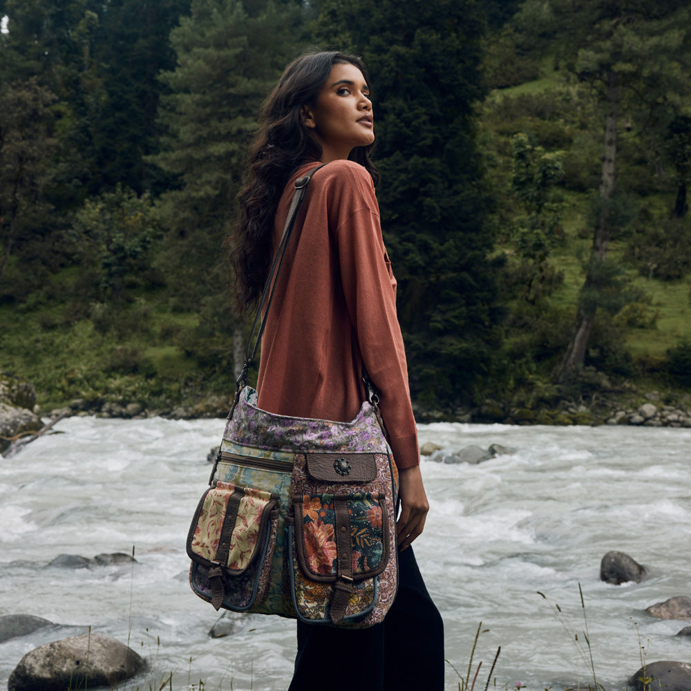 Myra Le Fleur Bel Cowgirl Shoulder Bag - Multi-Floral Print Crossbody with Leather Straps for Everyday Western Flair
