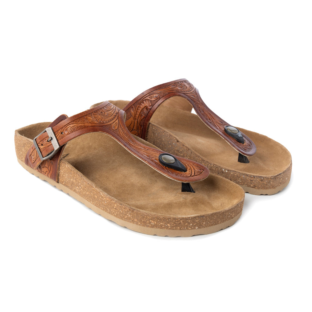 Myra Crockler Sandals for Women with handtooled leather in western style with adjustable straps