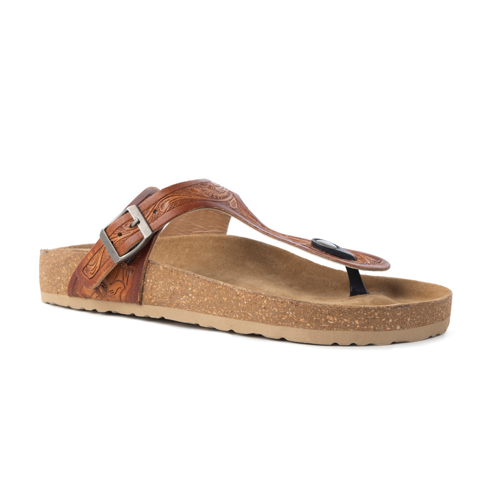 Myra Crockler Sandals for Women with handtooled leather in western style with adjustable straps