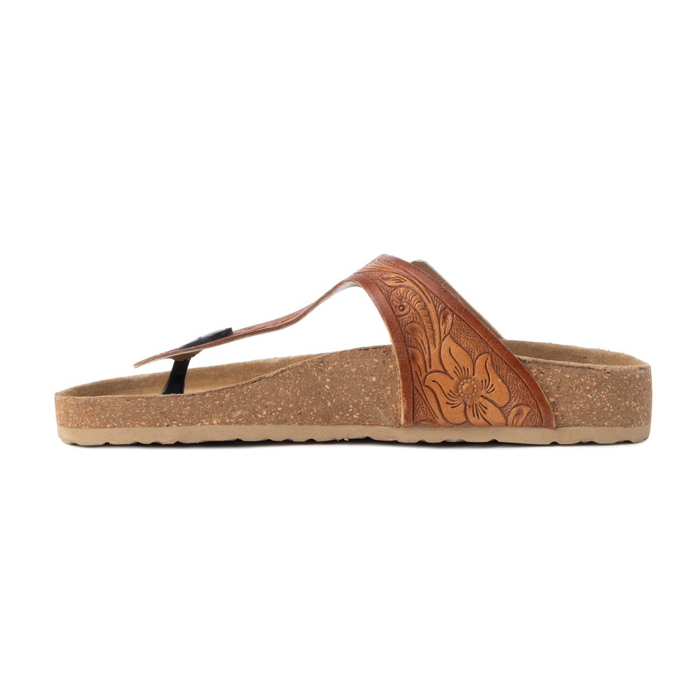 Myra Crockler Sandals for Women with handtooled leather in western style with adjustable straps