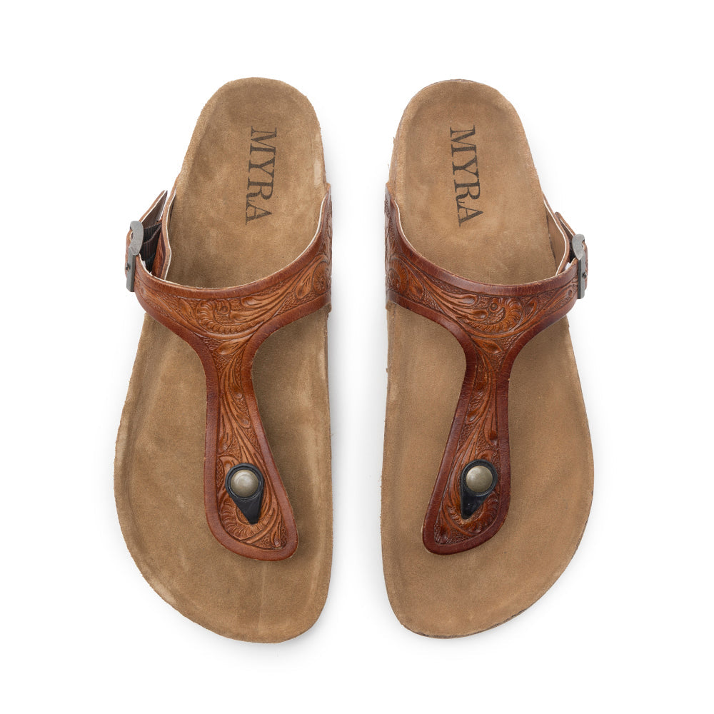 Myra Crockler Sandals for Women with handtooled leather in western style with adjustable straps
