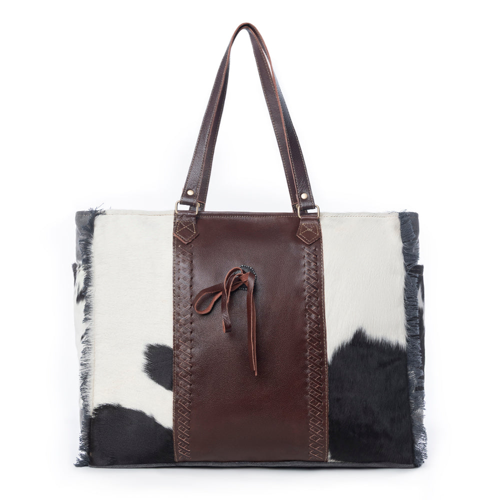 Myra Rosalinda Cross Stitched Hairon Leather Weekender Bag for comfortable travel and spacious usage