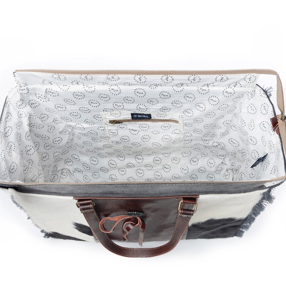 Myra Rosalinda Cross Stitched Hairon Leather Weekender Bag for comfortable travel and spacious usage