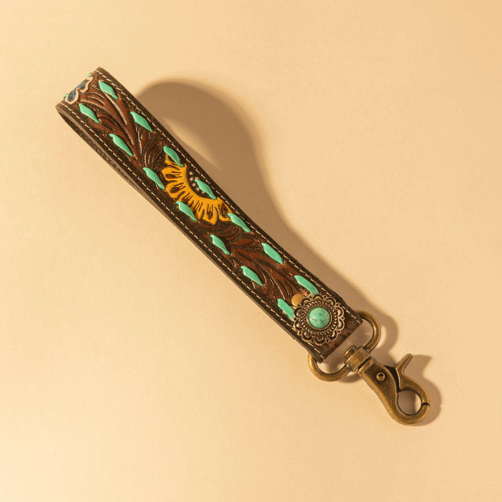 Sunflower Sunrise Hand-Tooled Key Fob