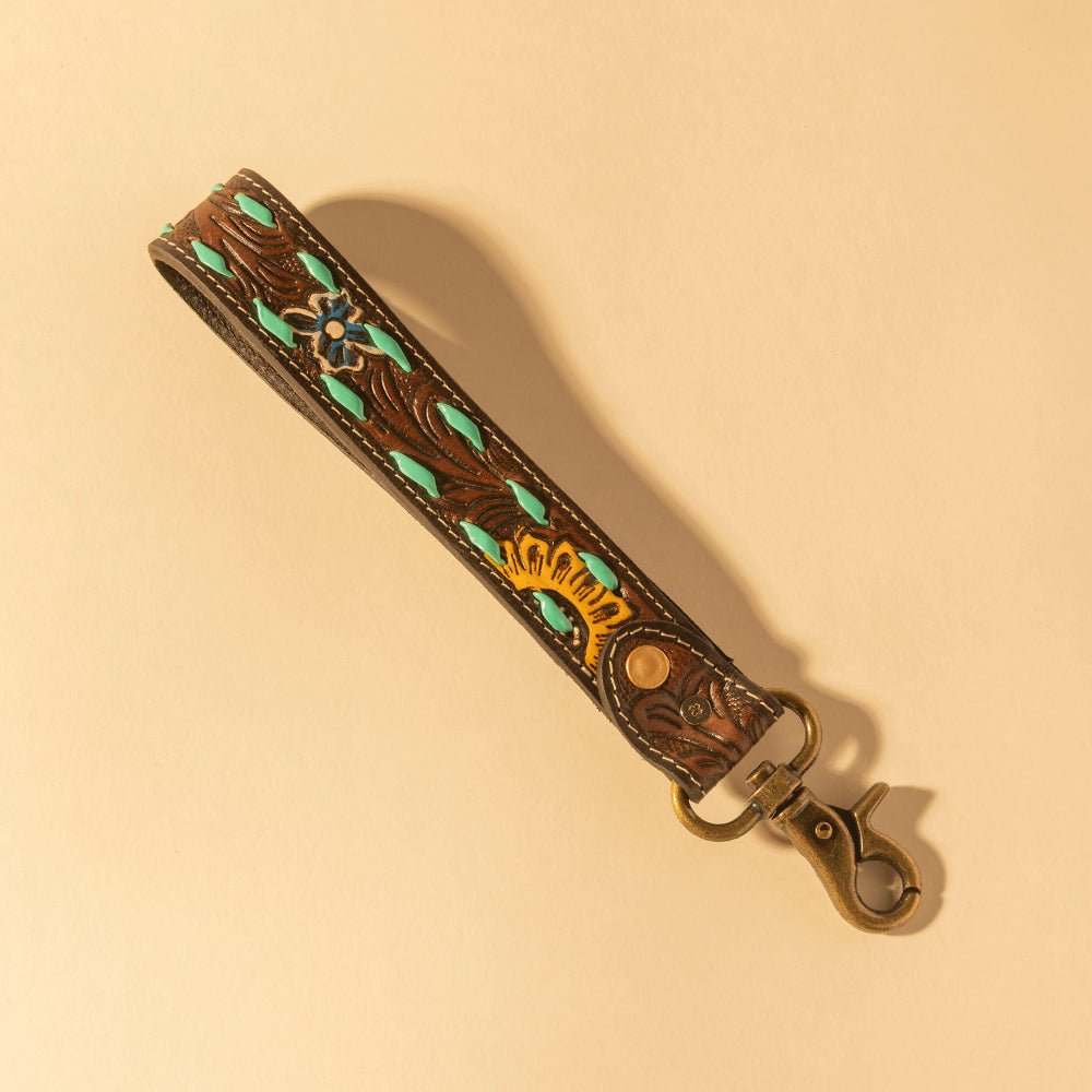 Sunflower Sunrise Hand-Tooled Key Fob