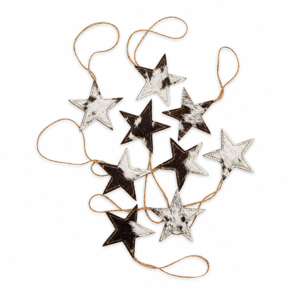 Christmas Star Hair-On Hide Ornament Set In Black