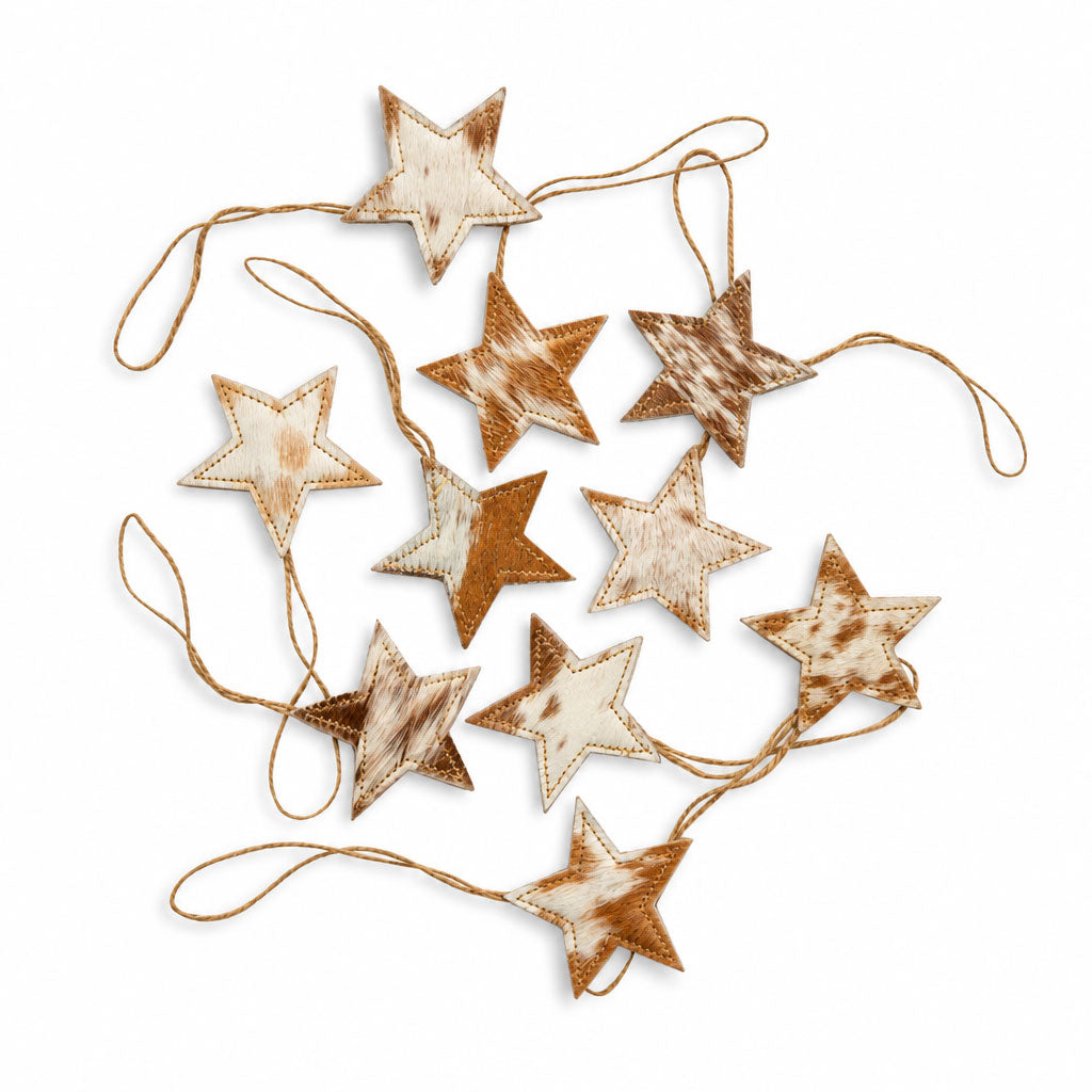 Christmas Star Hair-On Hide Ornament Set In Brown