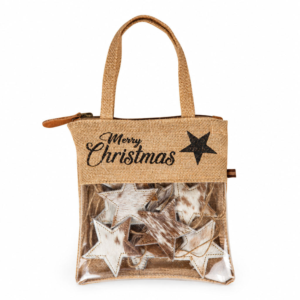 Christmas Star Hair-On Hide Ornament Set In Brown