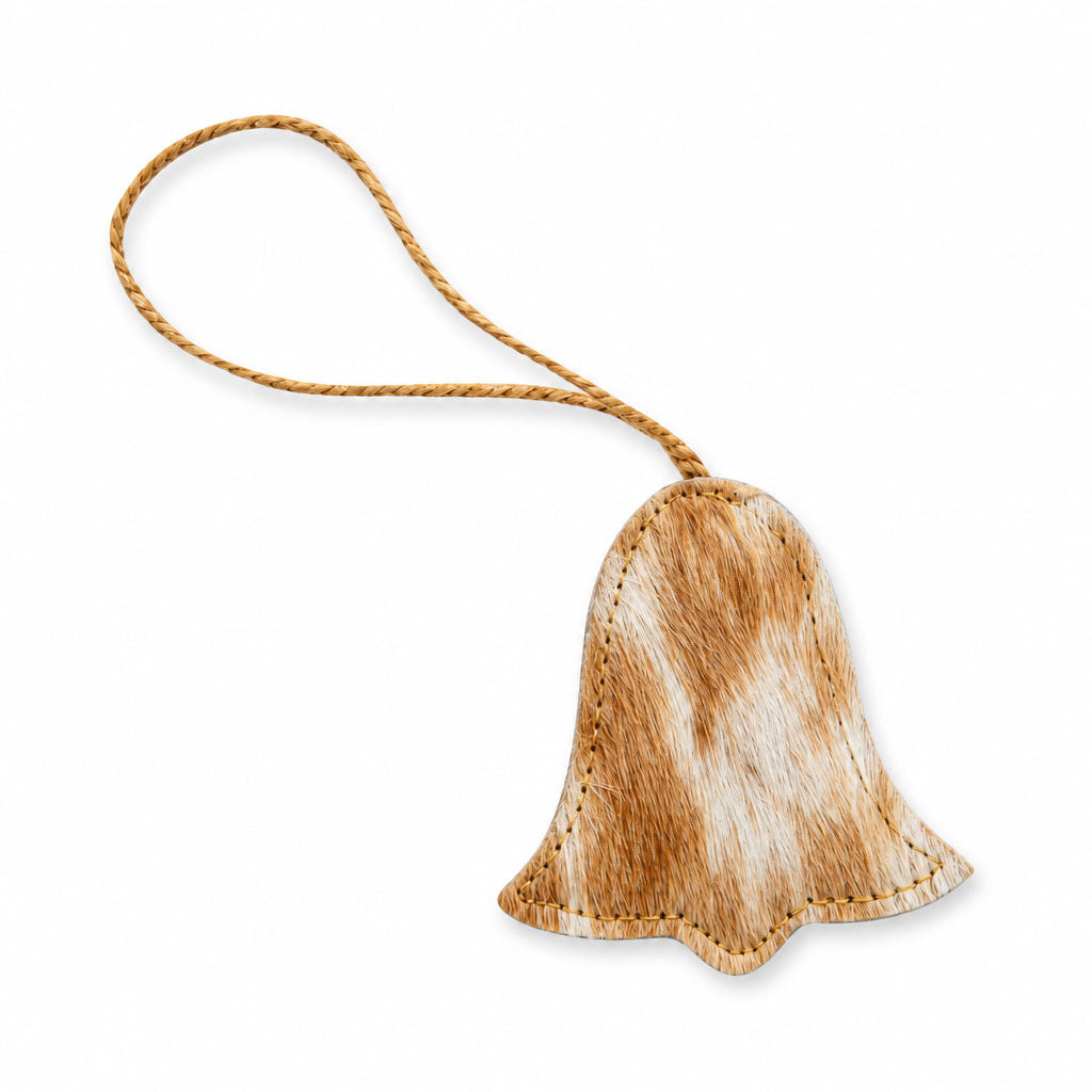 Christmas Bell Hair-On Hide Ornament Set In Brown