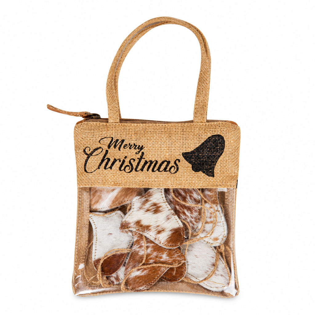Christmas Bell Hair-On Hide Ornament Set In Brown