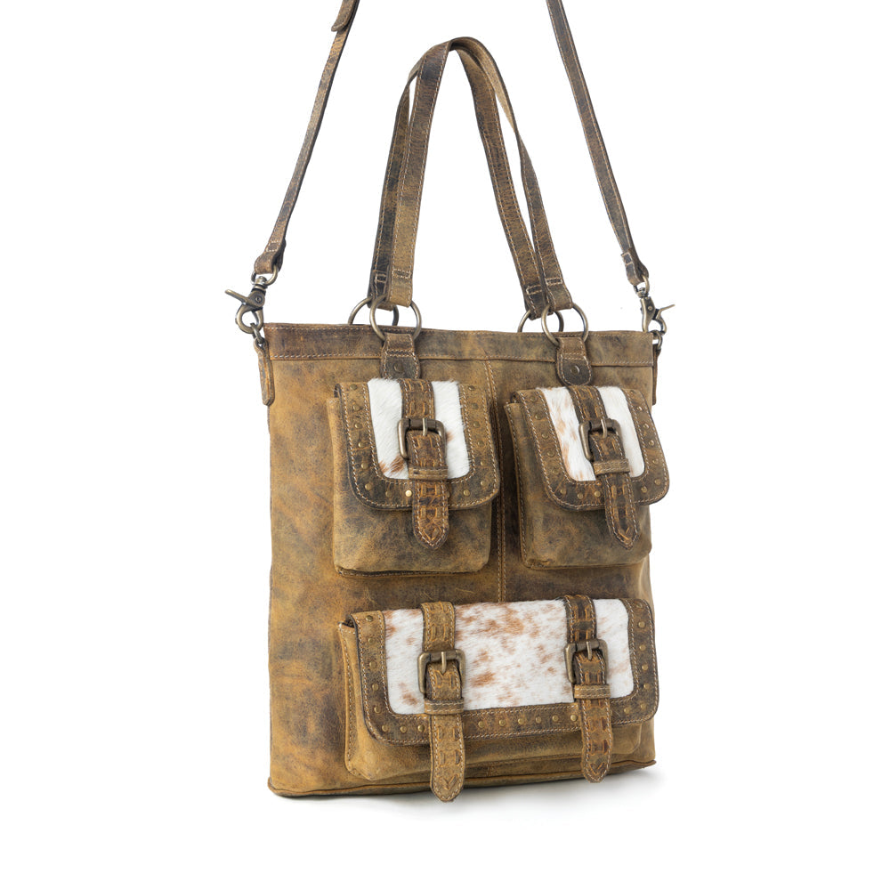 Cube Mesa Pouched Canvas Hairon Bag