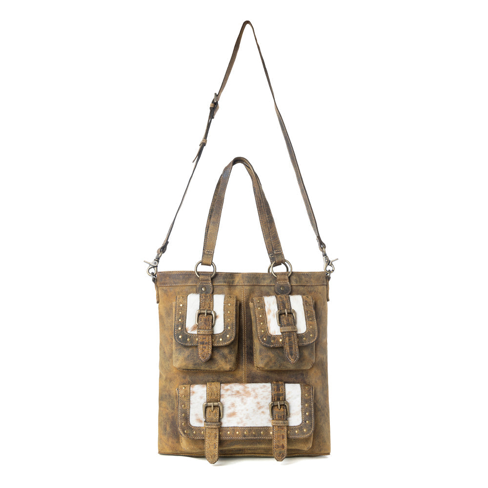 Cube Mesa Pouched Canvas Hairon Bag