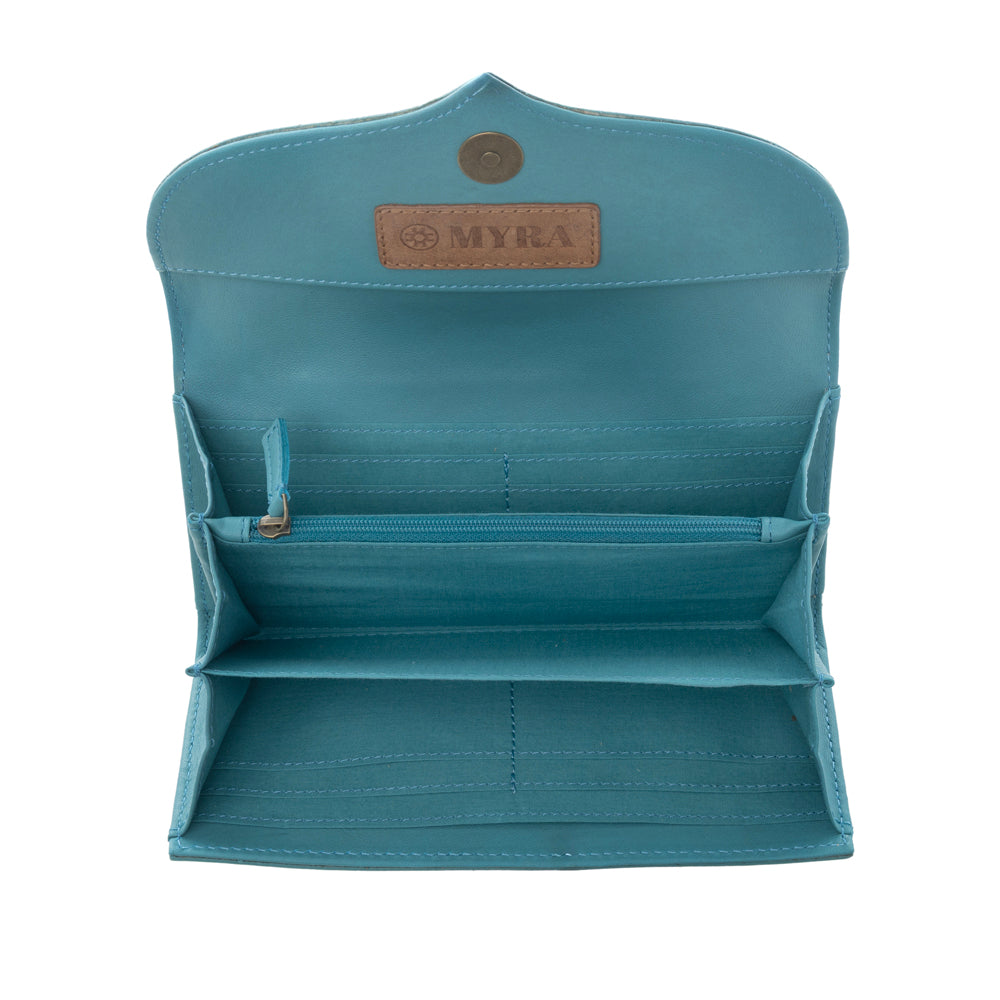 Myra Flower Crest Ridge Wallet with tooled leather and turquoise detail for everyday use