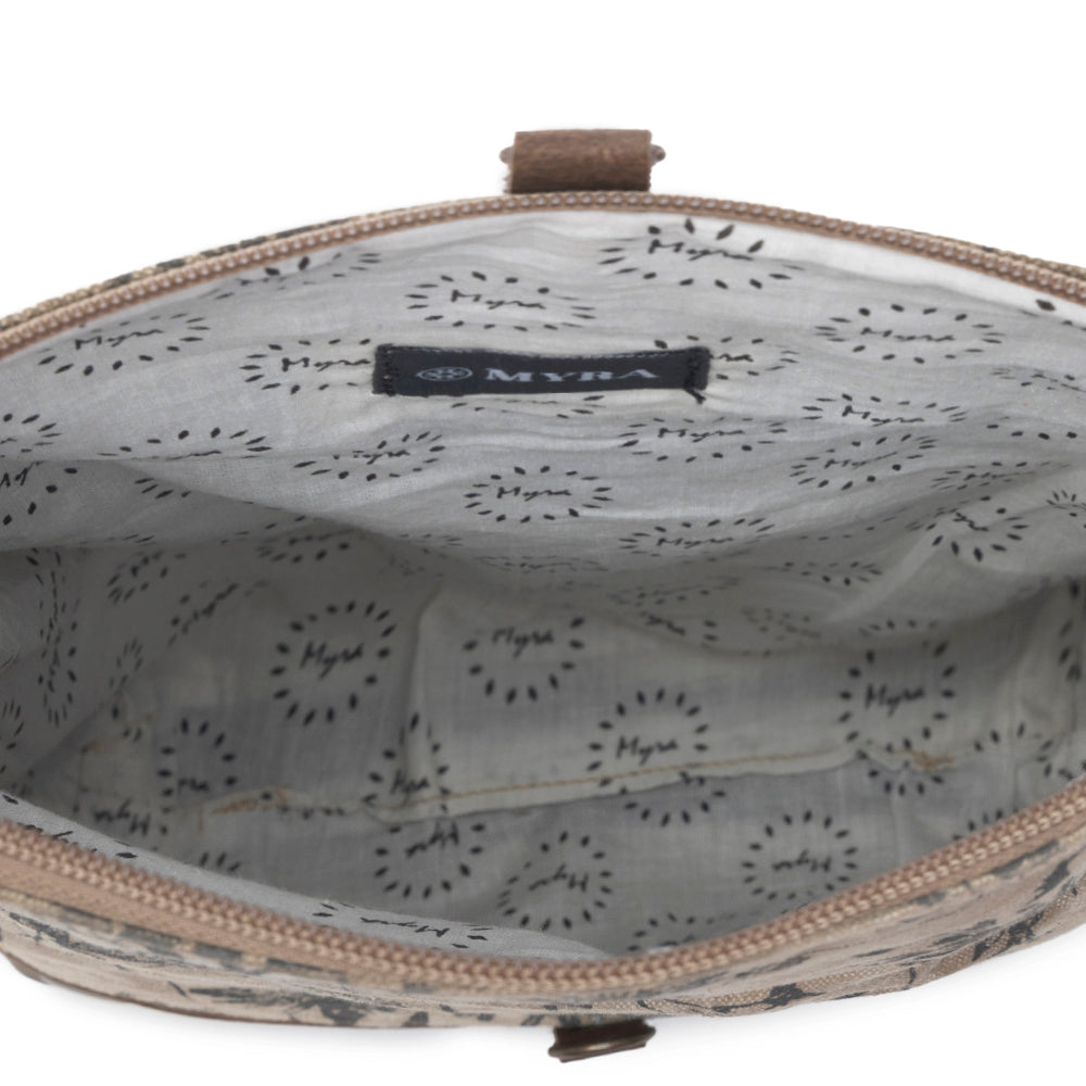 Myra Tazzie Floral Accent Crossbody Bag for Women with genuine leather and cotton in floral print with adjustable strap