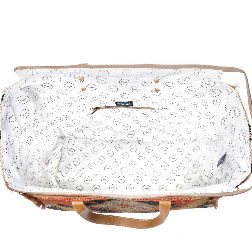 Myra Kaliko Hill Canvas Weekender Bag for Women, handwoven boho print with dual shoulder handles
