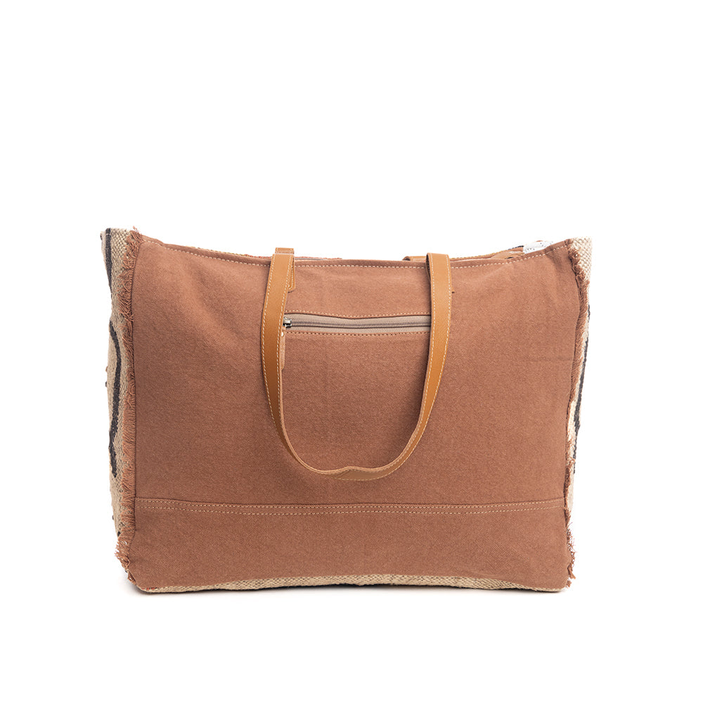 Myra Kaliko Hill Canvas Weekender Bag for Women â€“ Handwoven Boho Print with Dual Shoulder Handles