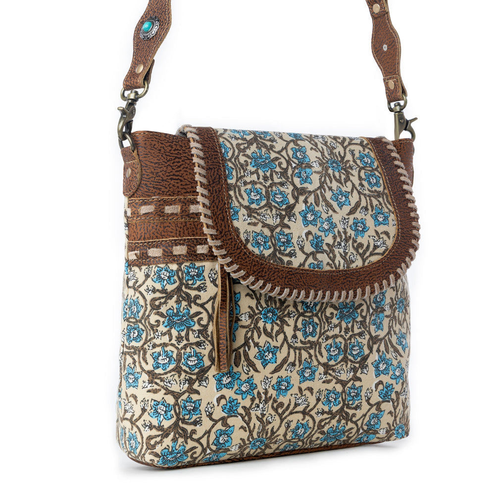 Myra San Ysidro Falls Paisley Print Shoulder Bag for Women – Leather Straps with Turquoise Stud Detailing for Carnival Adventures
