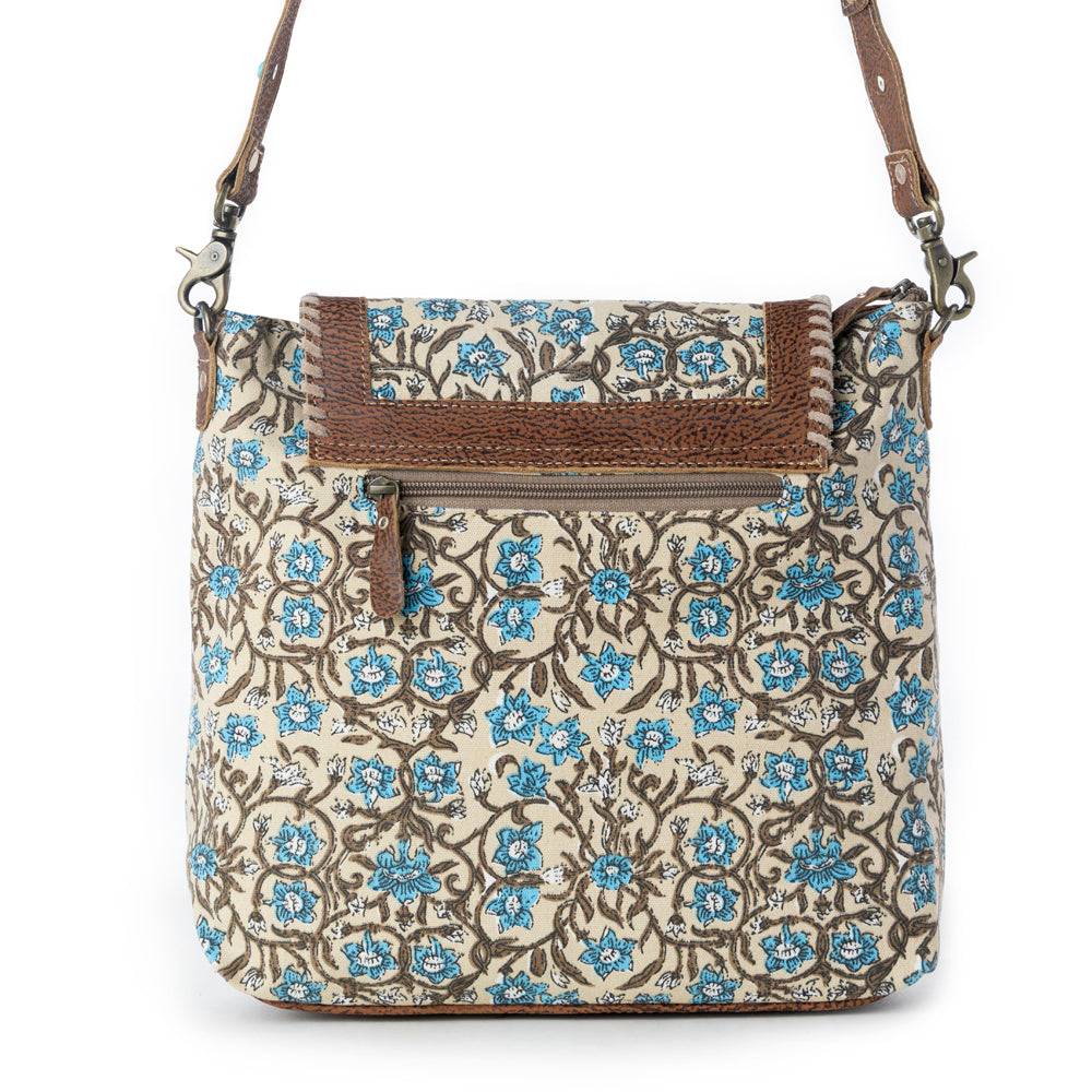 Myra San Ysidro Falls Paisley Print Shoulder Bag for Women – Leather Straps with Turquoise Stud Detailing for Carnival Adventures