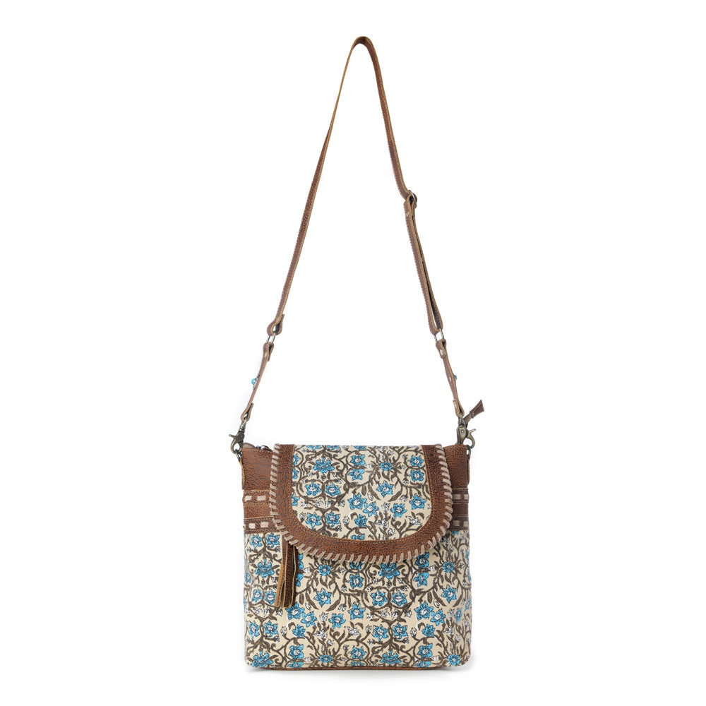Myra San Ysidro Falls Paisley Print Shoulder Bag for Women – Leather Straps with Turquoise Stud Detailing for Carnival Adventures