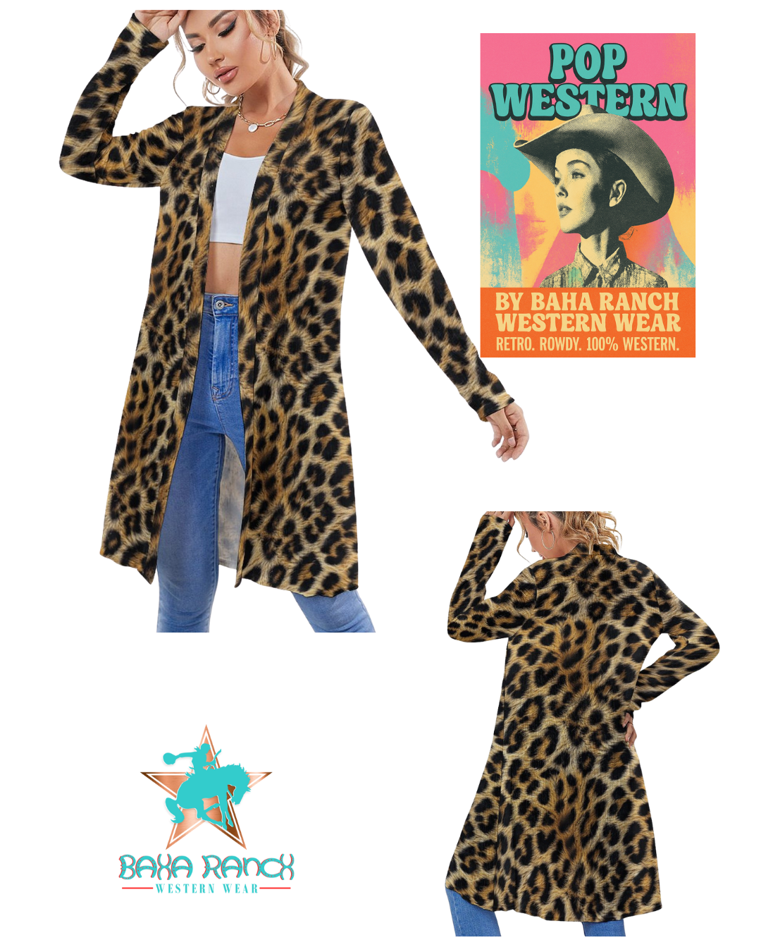 Baha Ranch Retro Pop Western Leopard Lightweight Cardigan