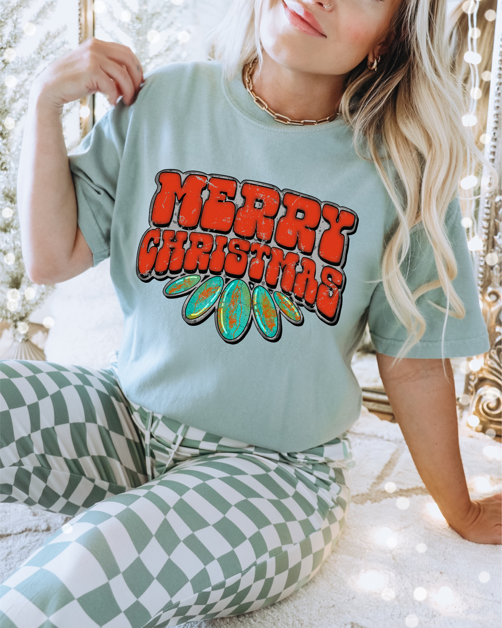 Turquoise Christmas tee