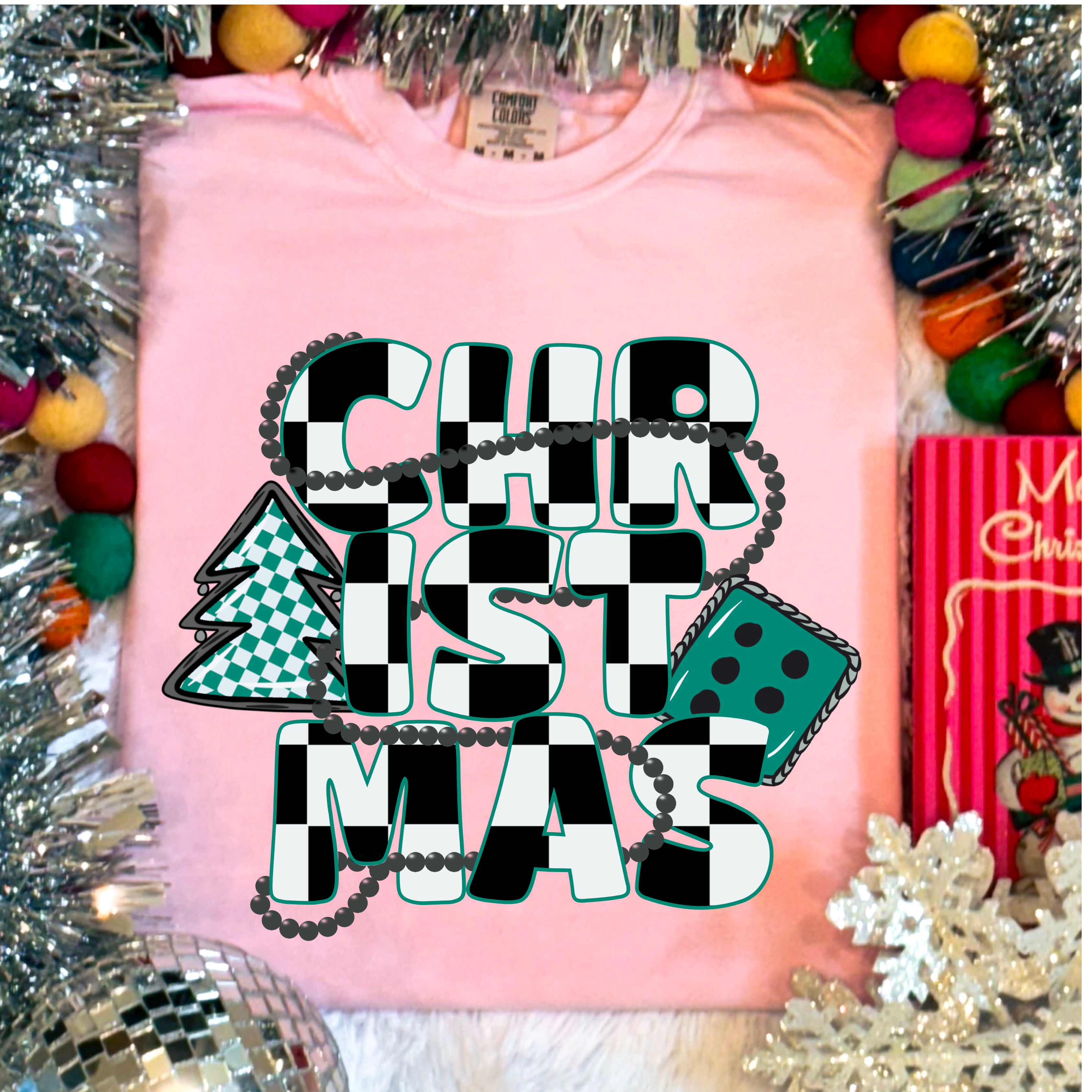 Checkered Christmas tee