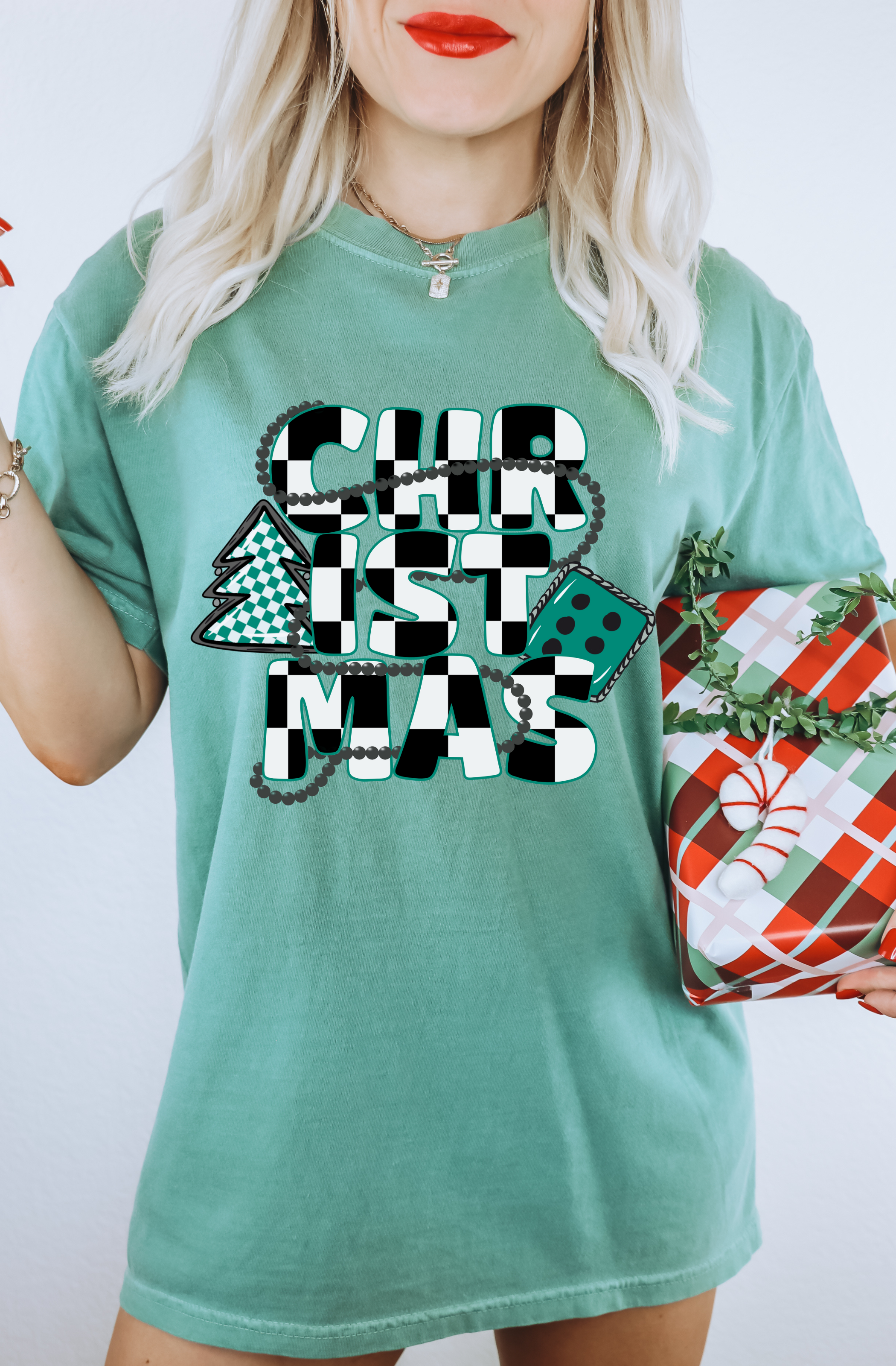 Checkered Christmas tee
