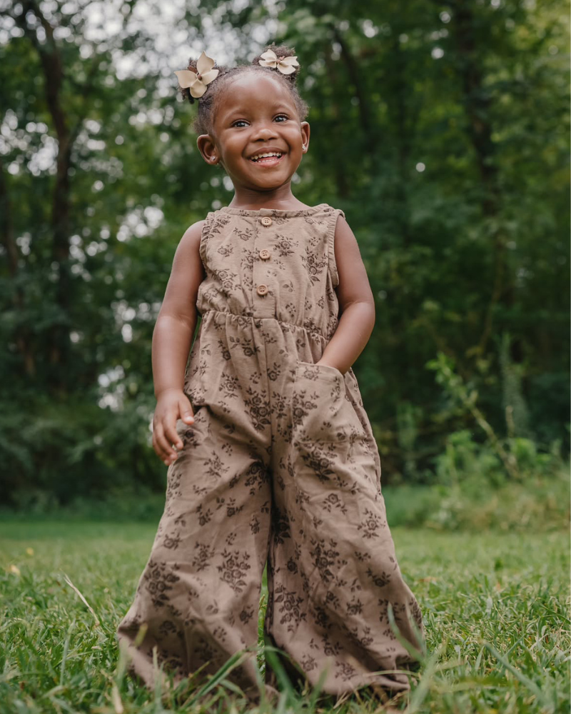Wren Button Front Jumpsuit - Sepia Garden