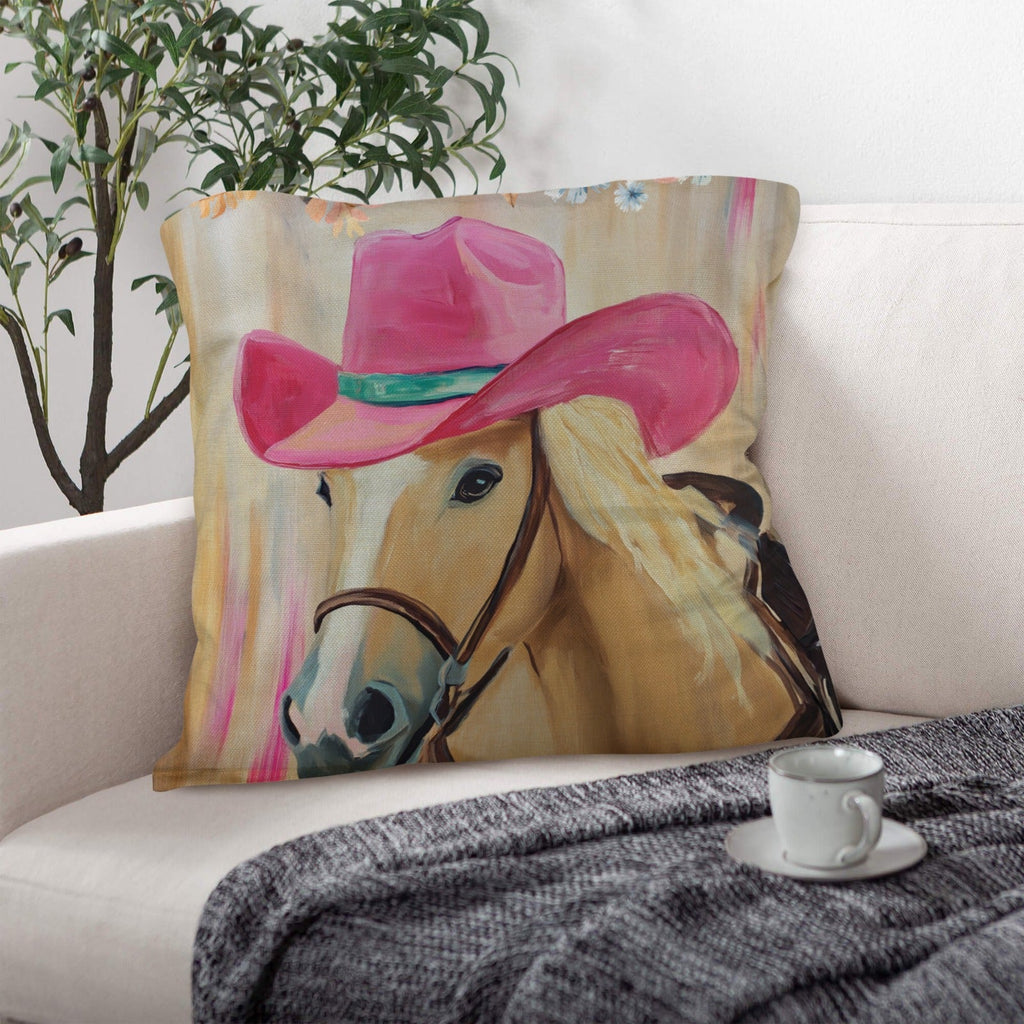 Pink Cowgirl Horse Pillow Case