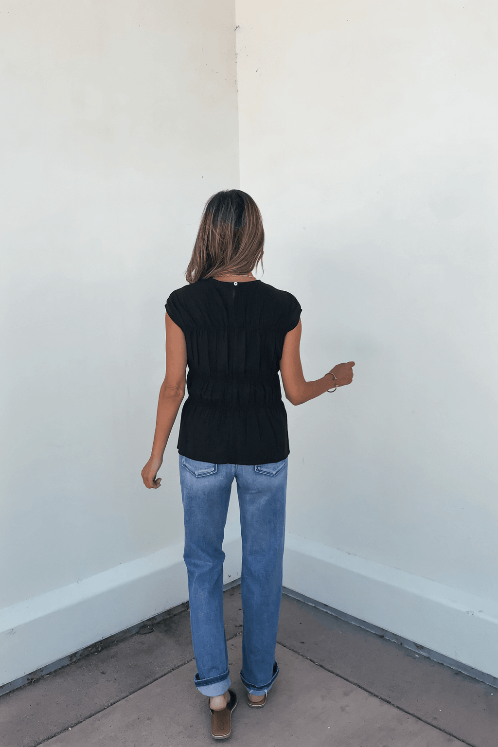 Adele Black Pleated Linen Top - DOORBUSTER