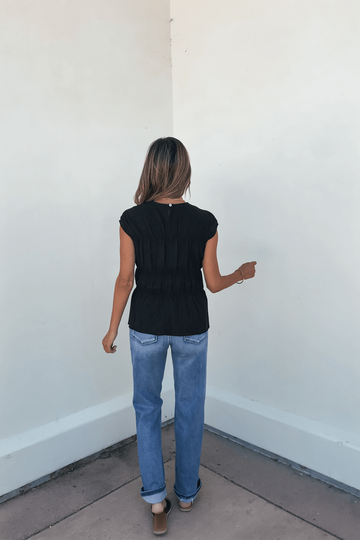 Adele Black Pleated Linen Top - DOORBUSTER