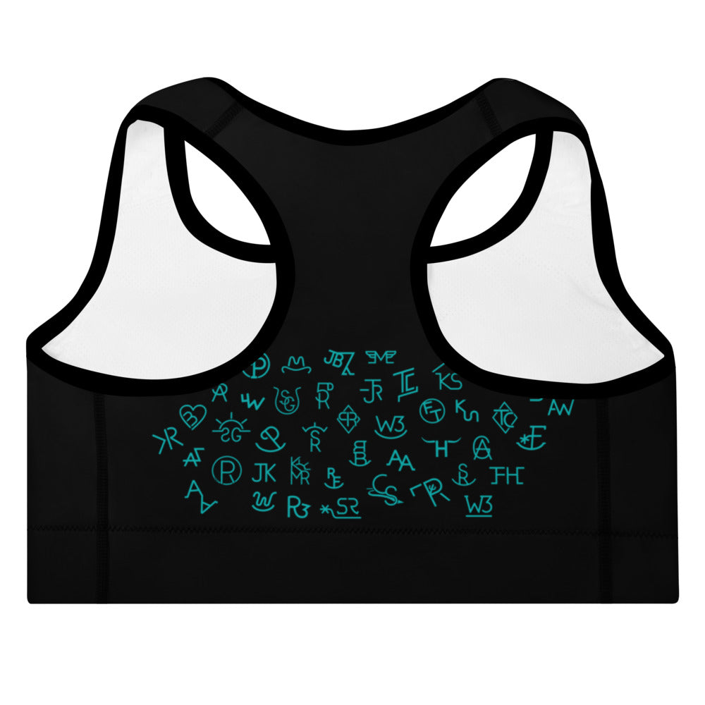 Turquoise Cattle Brands Sports Bra