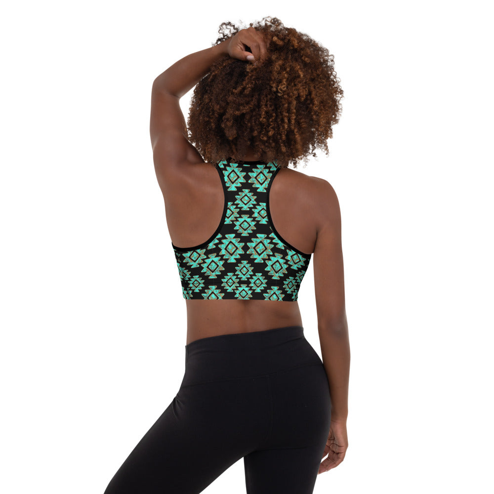 Turquoise Aztec Sports Bra