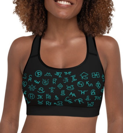 Turquoise Cattle Brands Sports Bra