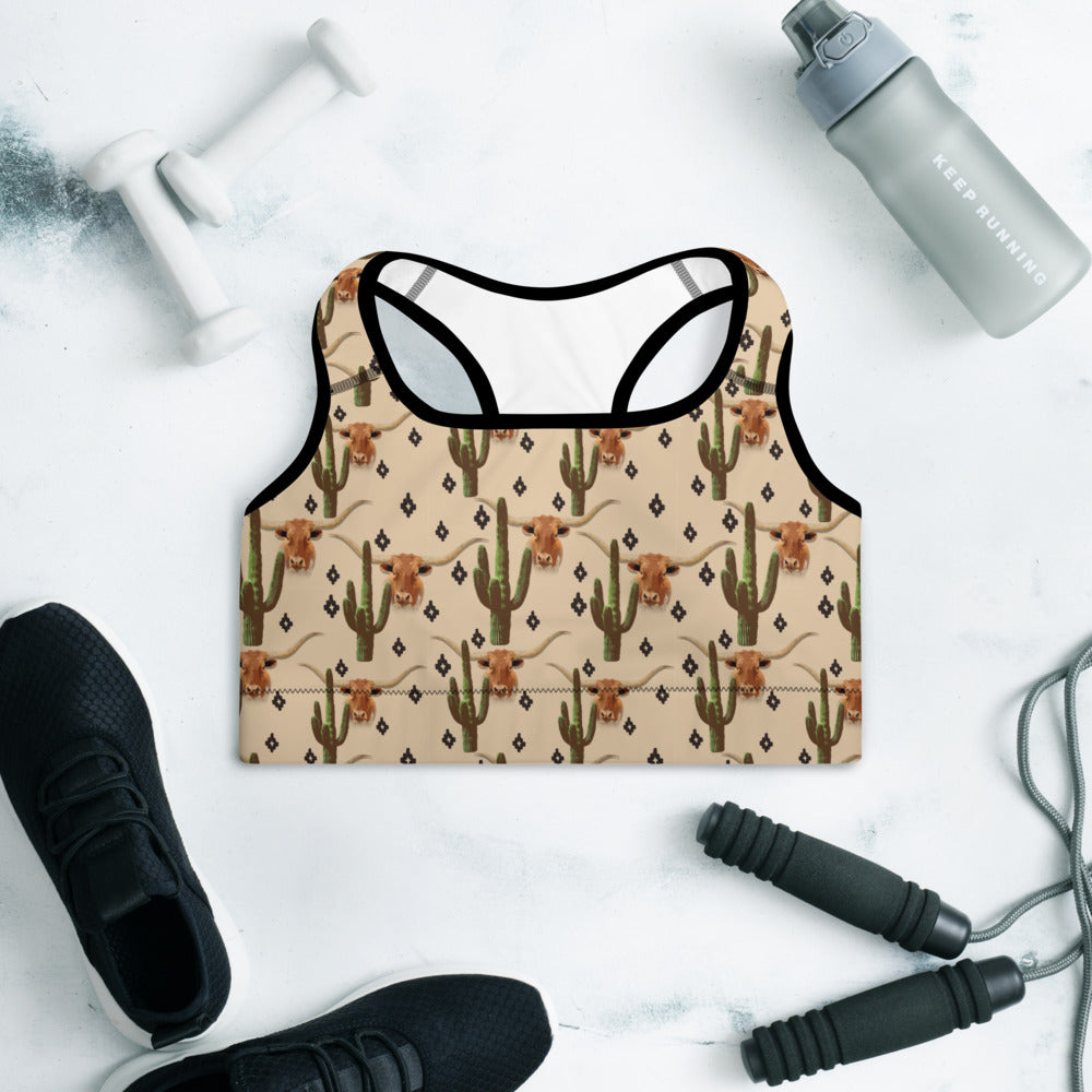 Longhorn Ranch Cactus Padded Sports Bra