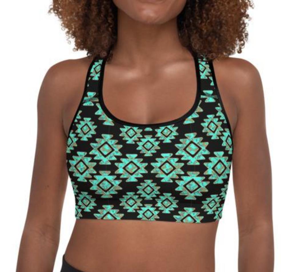 Turquoise Aztec Sports Bra