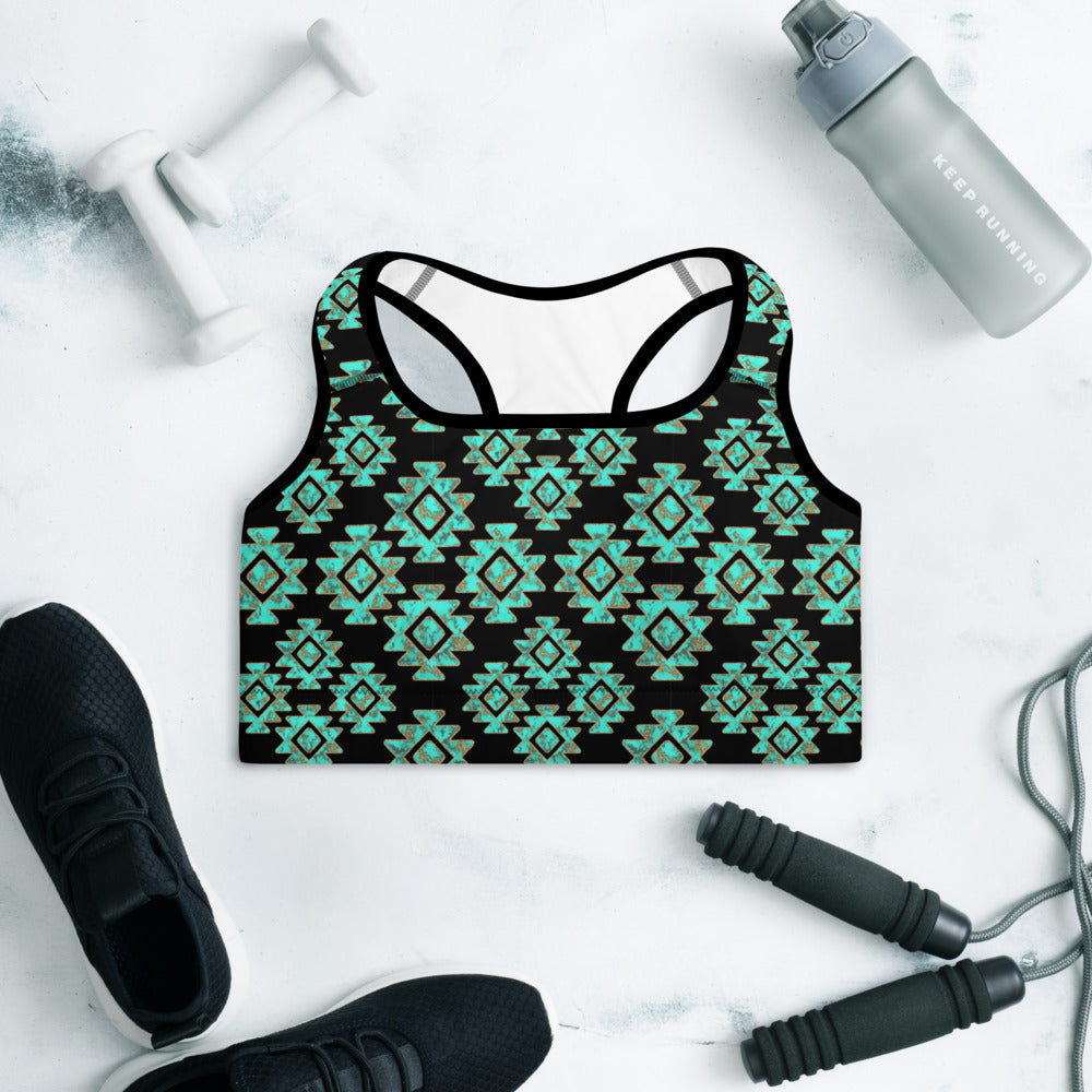 Turquoise Aztec Sports Bra