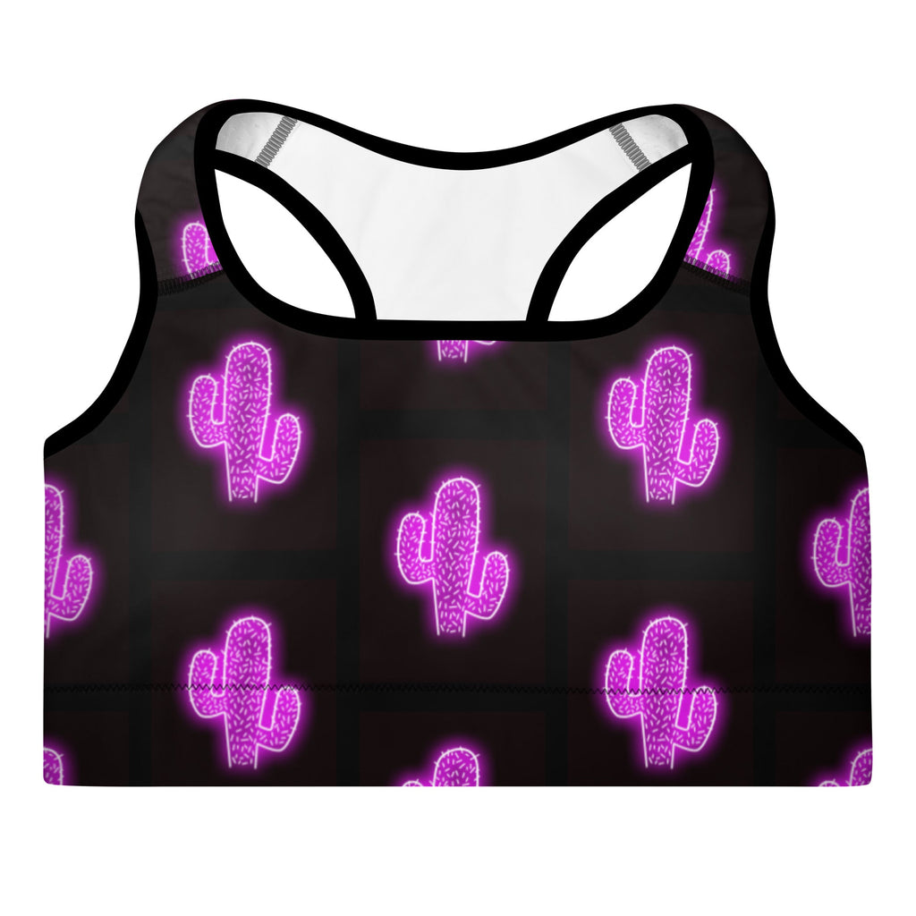 Purple Neon Cactus Padded Sports Bra