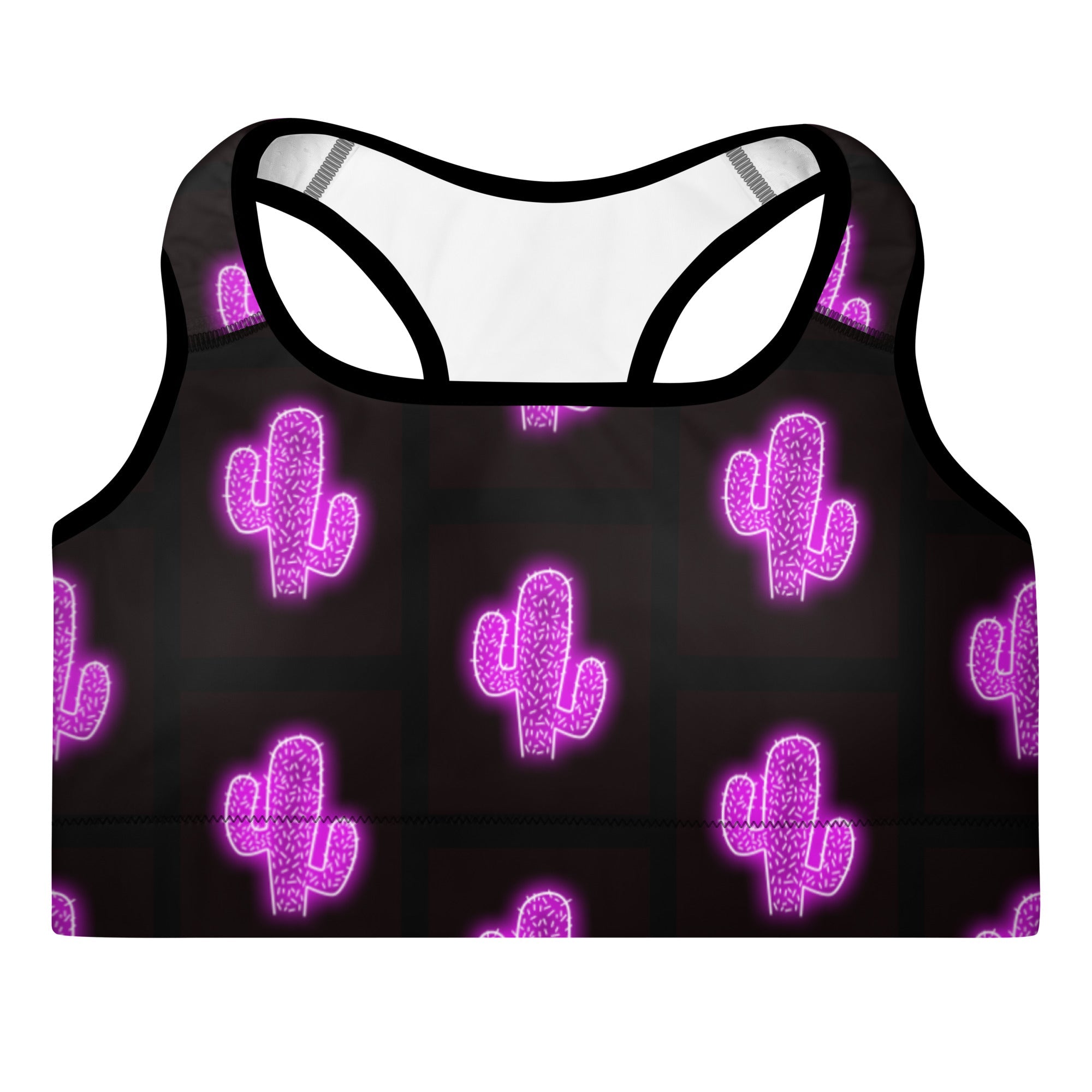 Purple Neon Cactus Padded Sports Bra