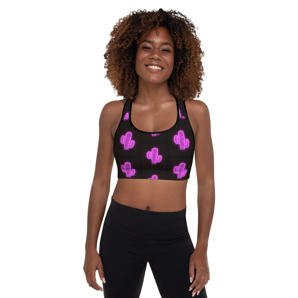 Purple Neon Cactus Padded Sports Bra