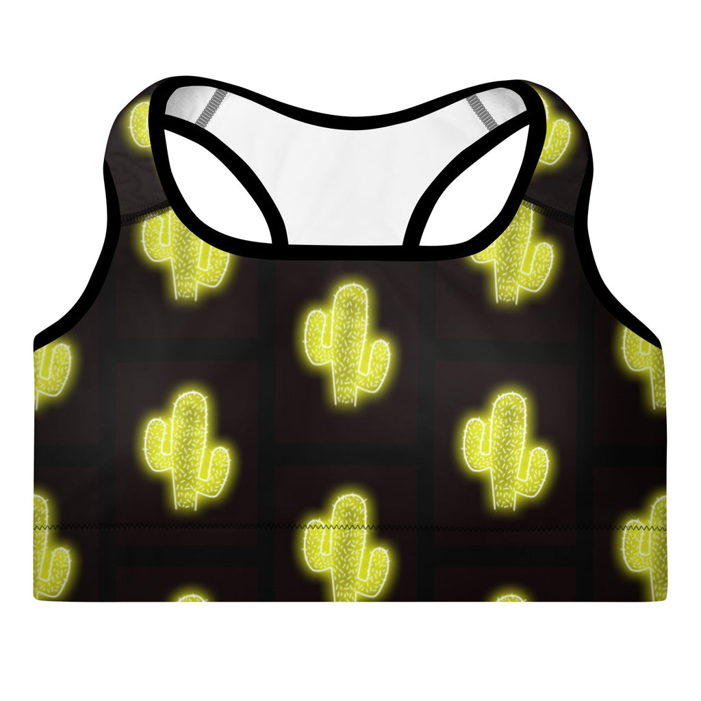 Green Neon Cactus Padded Sports Bra