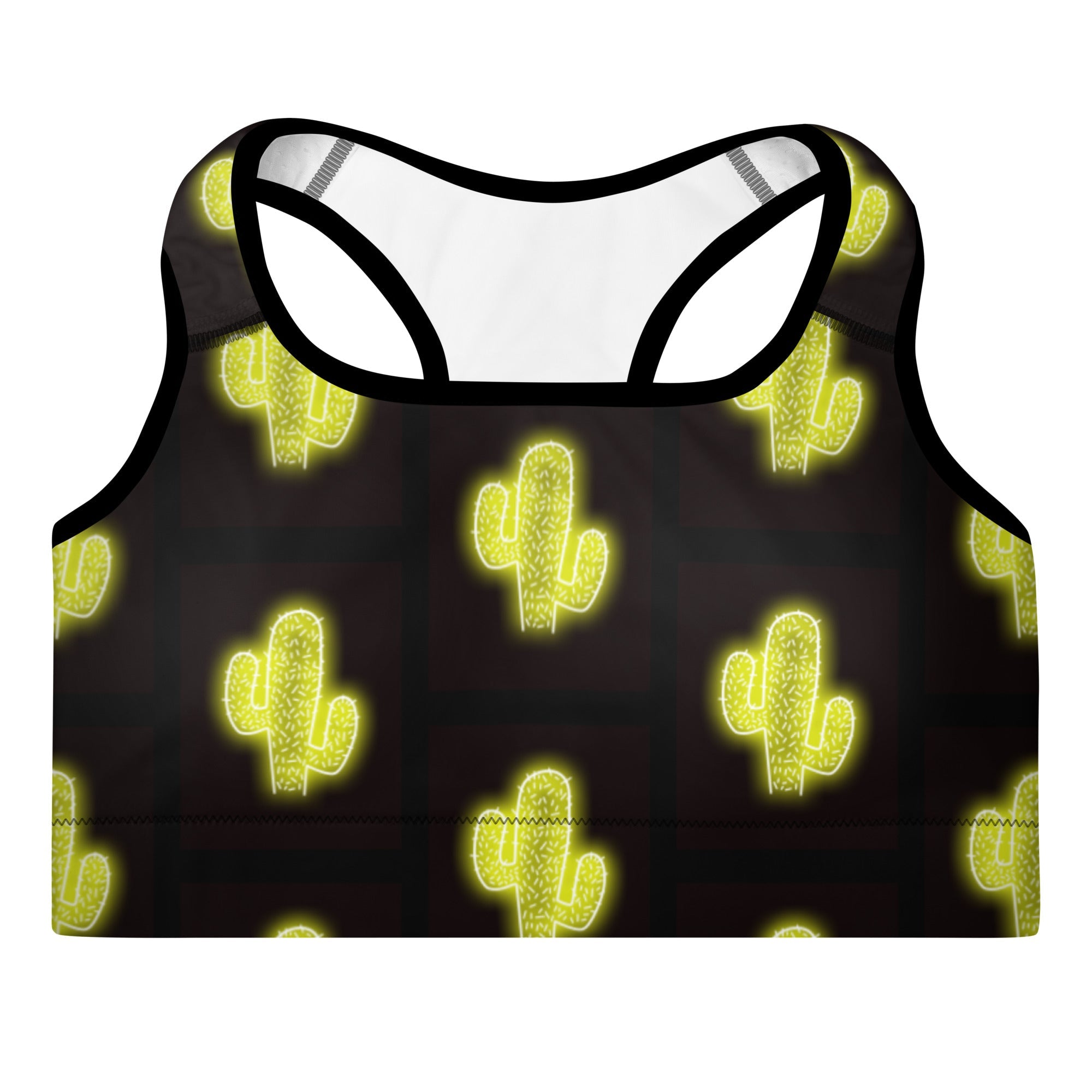 Green Neon Cactus Padded Sports Bra