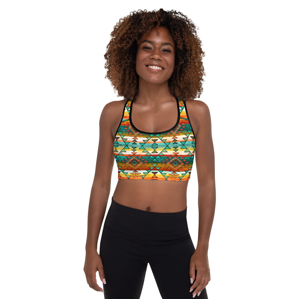 Mustard Aztec Padded Sports Bra