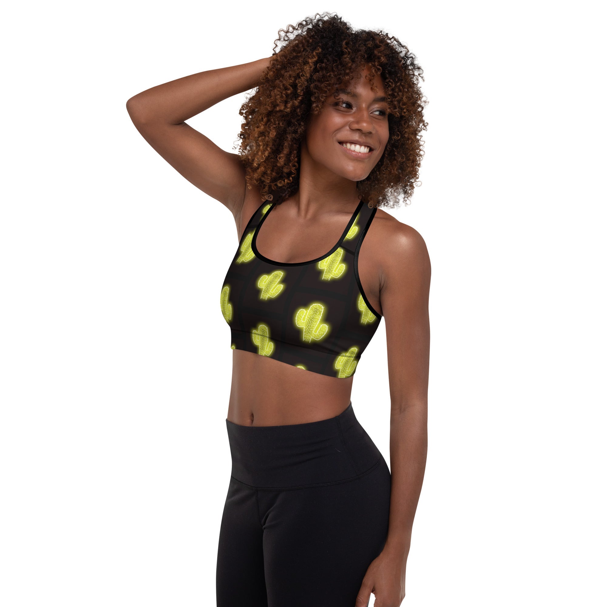 Green Neon Cactus Padded Sports Bra