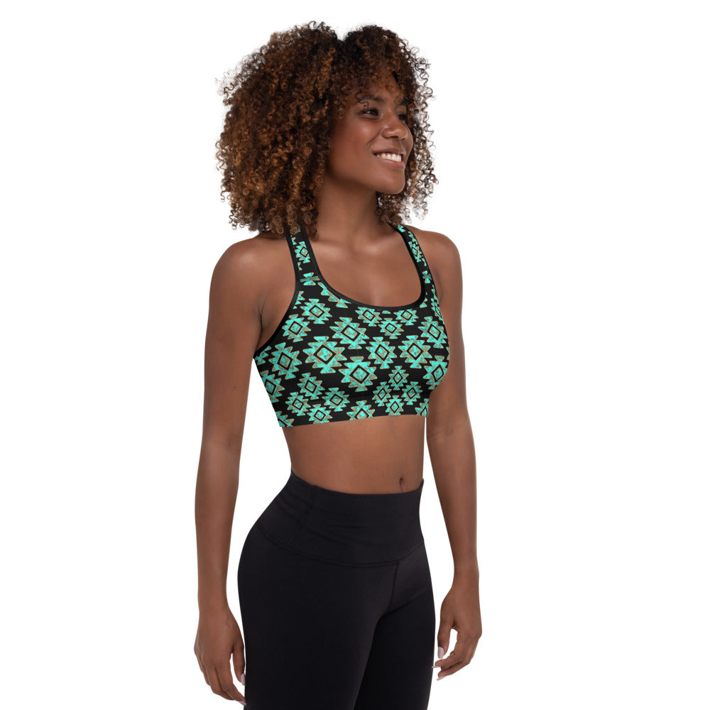 Turquoise Aztec Sports Bra