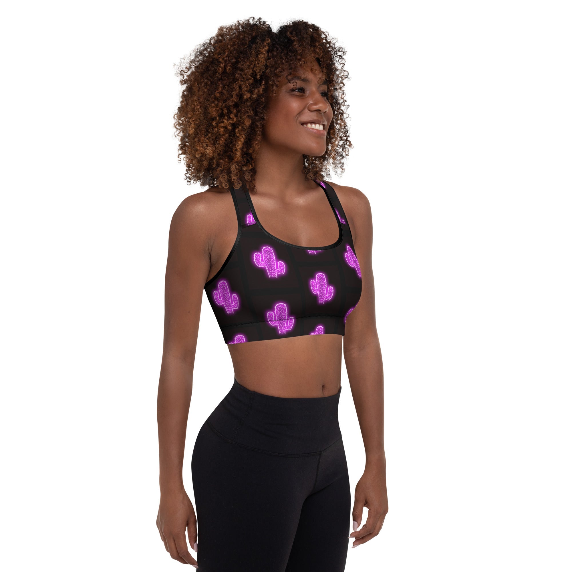 Purple Neon Cactus Padded Sports Bra