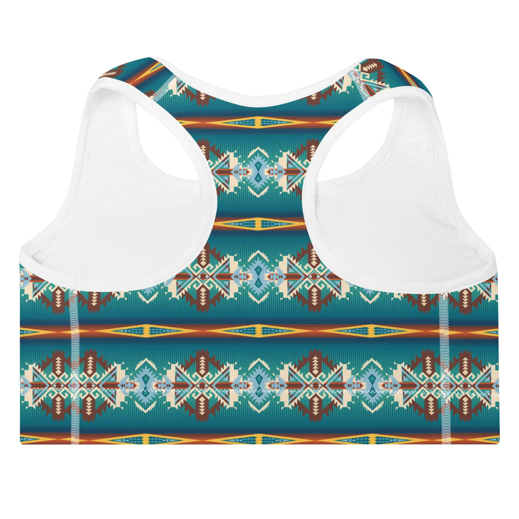 Teal Aztec Blanket Print Padded Sports Bra
